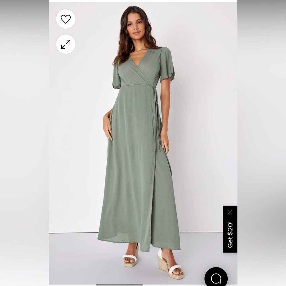 Lulus Much Obliged Washed Olive Green Wrap Maxi Dress